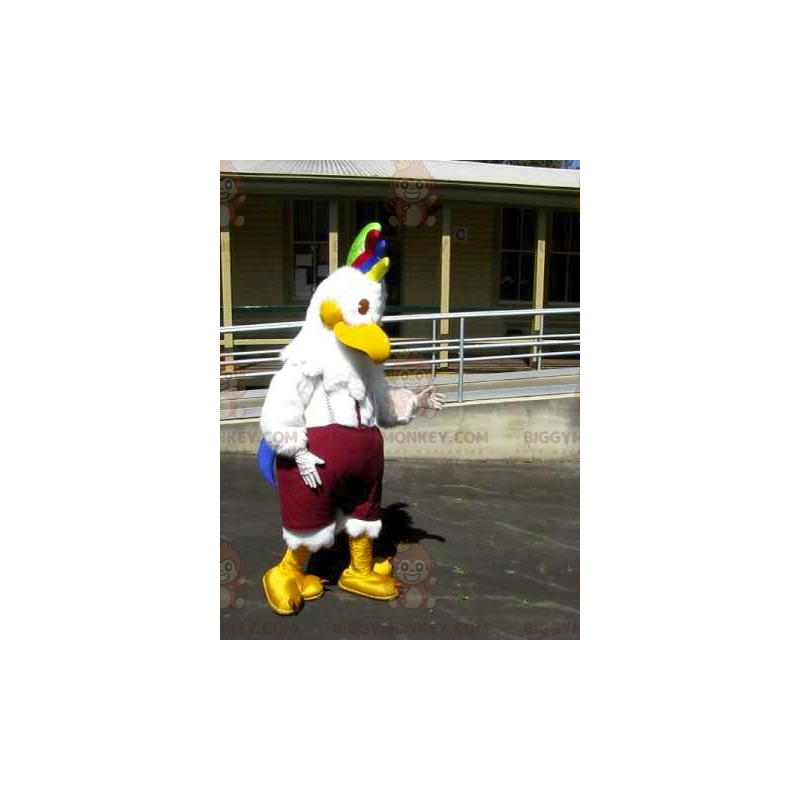 Fantasia de mascote de pássaro branco BIGGYMONKEY™ com brasão