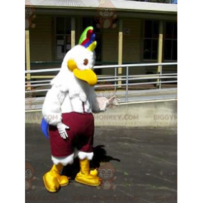 Costume mascotte BIGGYMONKEY™ uccello gallina bianca con stemma