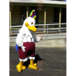 White Hen Bird BIGGYMONKEY™ Mascot Costume with Colorful Crest