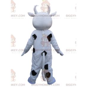 Traje de mascote de vaca BIGGYMONKEY™ preto e branco. fantasia