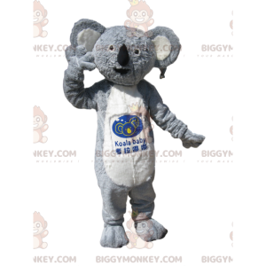 Traje de mascote BIGGYMONKEY™ Coala cinza e branco com pelo