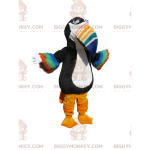 BIGGYMONKEY™ maskotdräkt av svart och vit tukan med flerfärgad