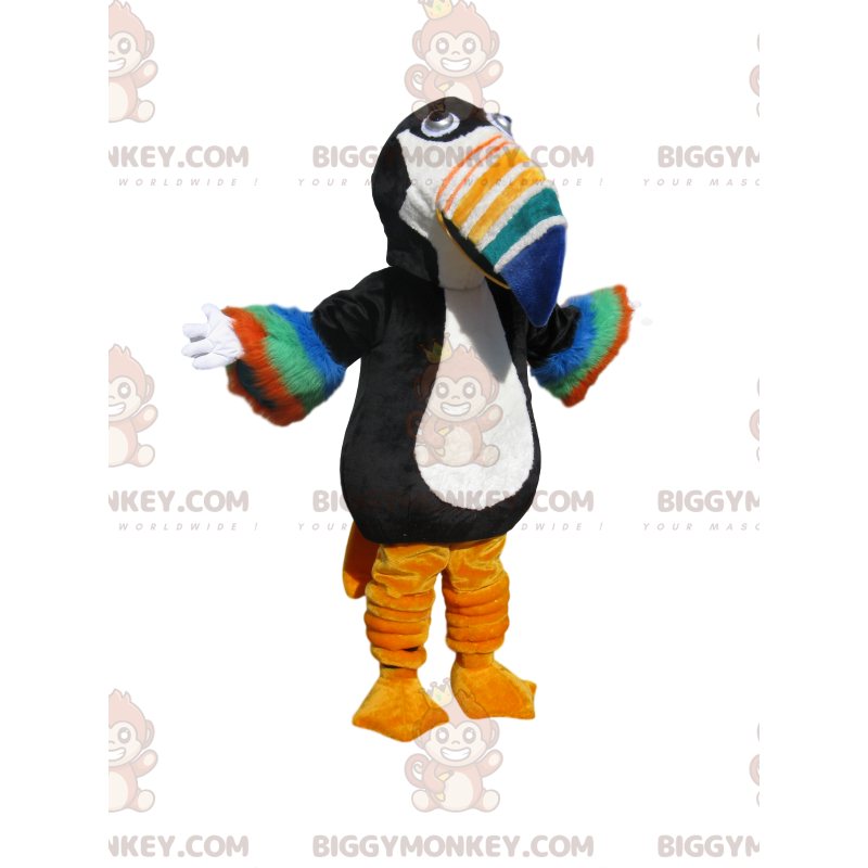 BIGGYMONKEY™ Maskottchen-Kostüm aus schwarz-weißem Tukan mit
