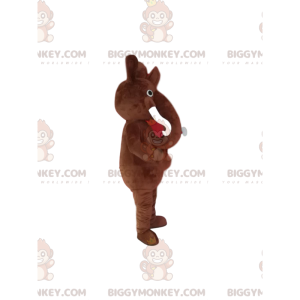 Traje de mascote BIGGYMONKEY™ pequeno mamute marrom com belas