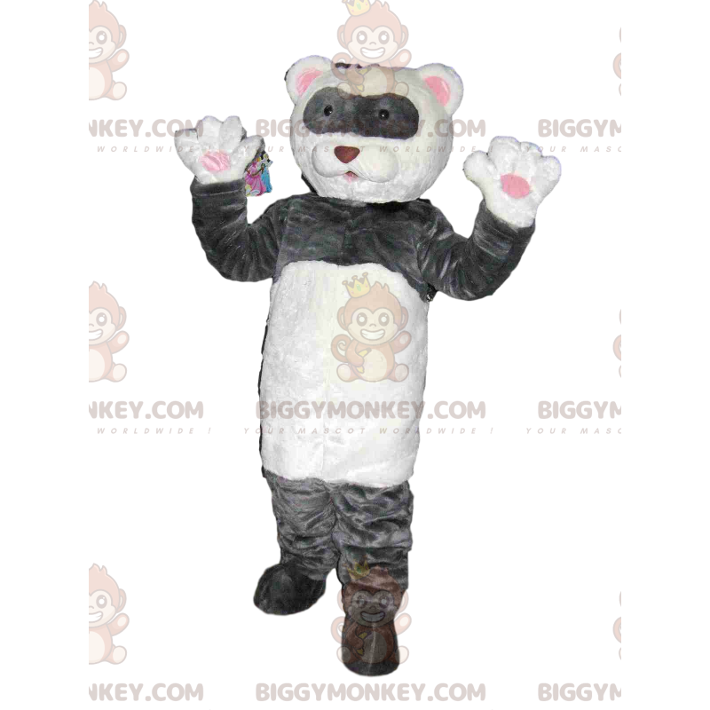 Affectionate white and gray bear BIGGYMONKEY™ mascot costume.