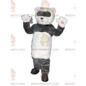 Στοργική στολή μασκότ της λευκής και γκρίζας αρκούδας