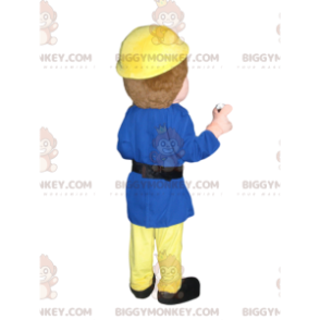 Rescue worker BIGGYMONKEY™ mascot costume with yellow helmet