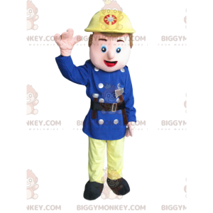 Rescue worker BIGGYMONKEY™ mascot costume with yellow helmet