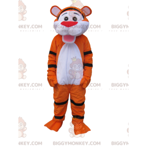 Costume mascotte BIGGYMONKEY™ tigre arancione neon molto felice