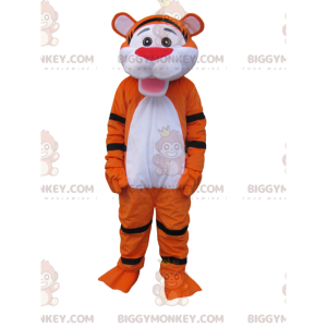 Disfraz de mascota BIGGYMONKEY™ de tigre naranja neón muy feliz