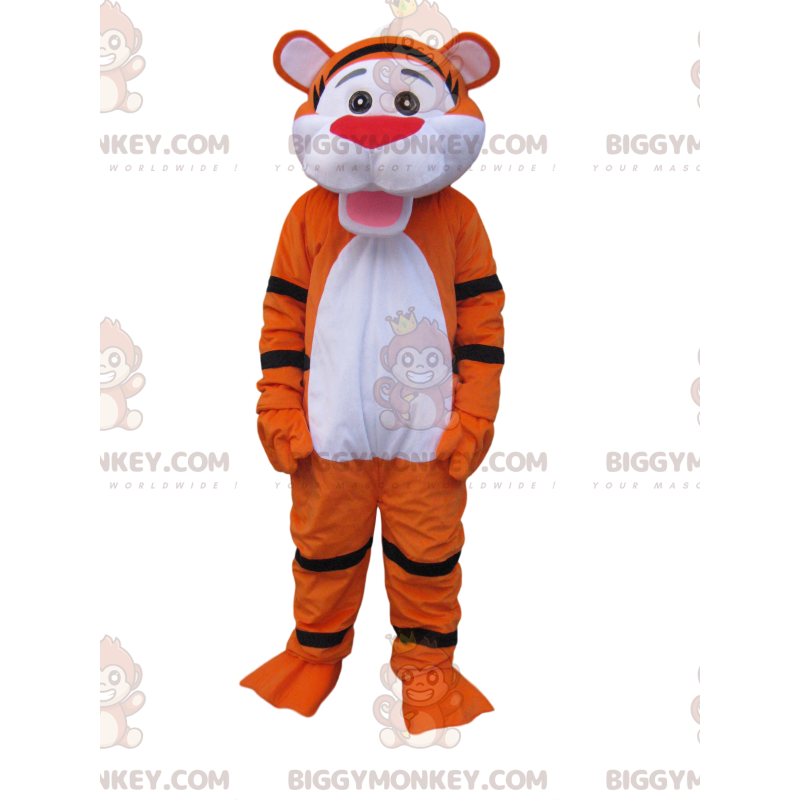 Very Happy Neon Orange Tiger BIGGYMONKEY™ Mascot Costume -