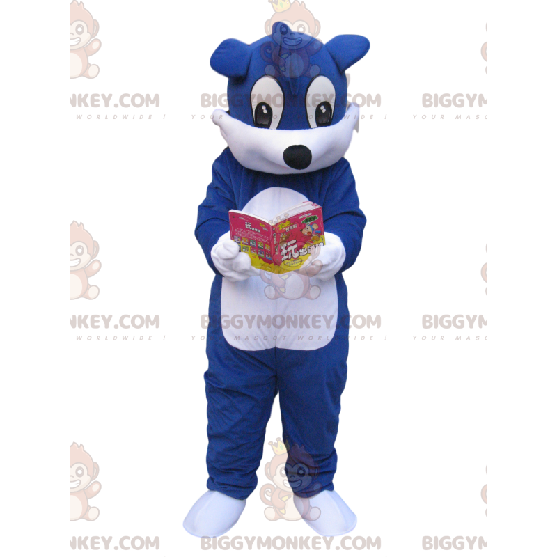 Blauw en wit hondenlezende manga BIGGYMONKEY™ mascottekostuum -