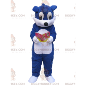 Blauw en wit hondenlezende manga BIGGYMONKEY™ mascottekostuum -