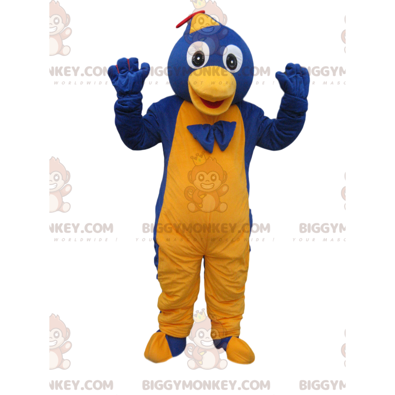 Traje de mascote de pinguim azul e amarelo BIGGYMONKEY™ com