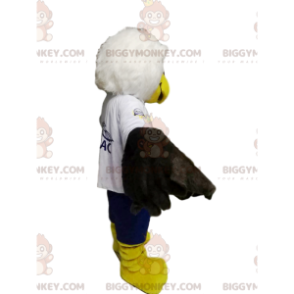 Traje de mascote BIGGYMONKEY™ de águia dourada branca e preta