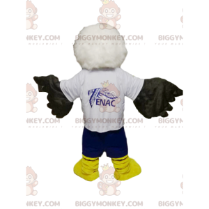 Traje de mascote BIGGYMONKEY™ de águia dourada branca e preta