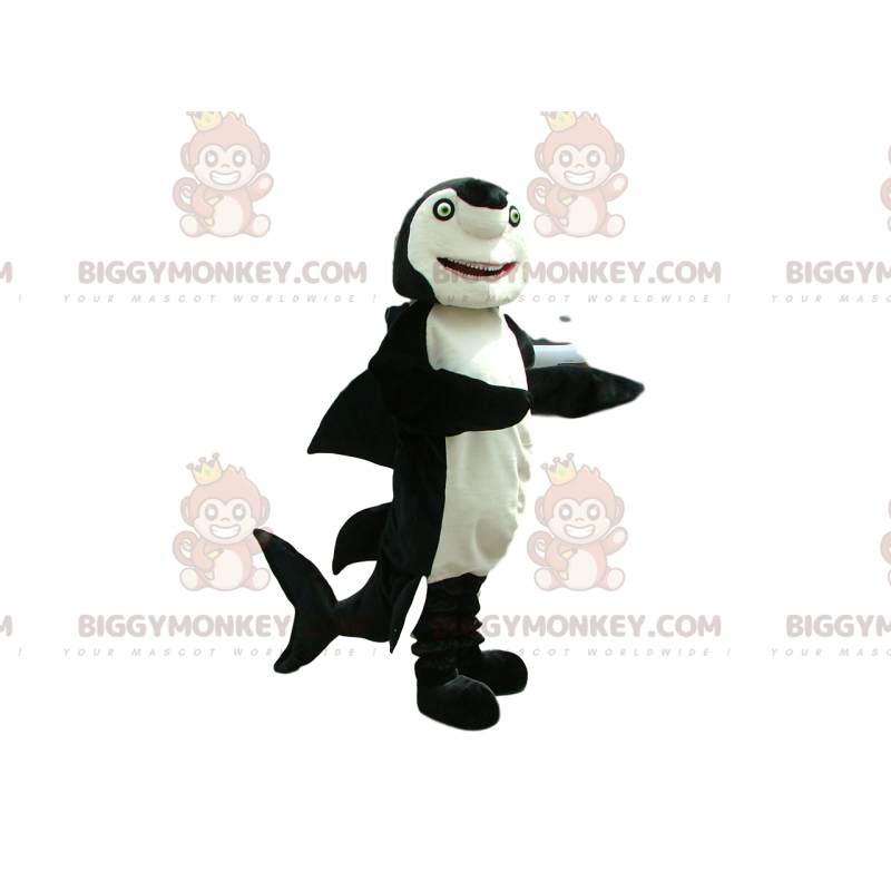 BIGGYMONKEY™ Mascot Costume Black and White Shark with Green