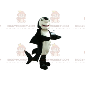 BIGGYMONKEY™ Maskottchen-Kostüm Schwarz-weißer Hai mit grünen