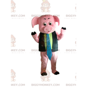 Fantasia de mascote Pink Pig BIGGYMONKEY™ com camisa e gravata