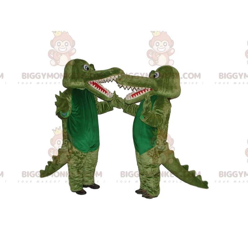 Duo de Costume de mascotte BIGGYMONKEY™ de crocodiles verts.