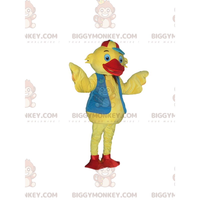 BIGGYMONKEY™ Little Yellow Duck Mascot Costume with Blue Vest