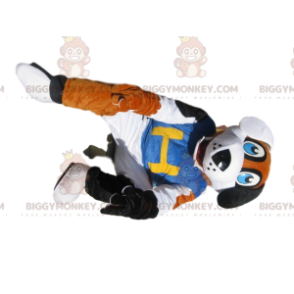 BIGGYMONKEY™ Mascot Costume of Tricolor Dog with Blue Supporter