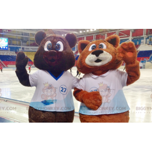 2 BIGGYMONKEY™s maskot en brunbjörn och en orange och vit räv -