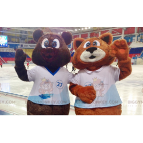 2 BIGGYMONKEY™s maskot en brun bjørn og en orange og hvid ræv -