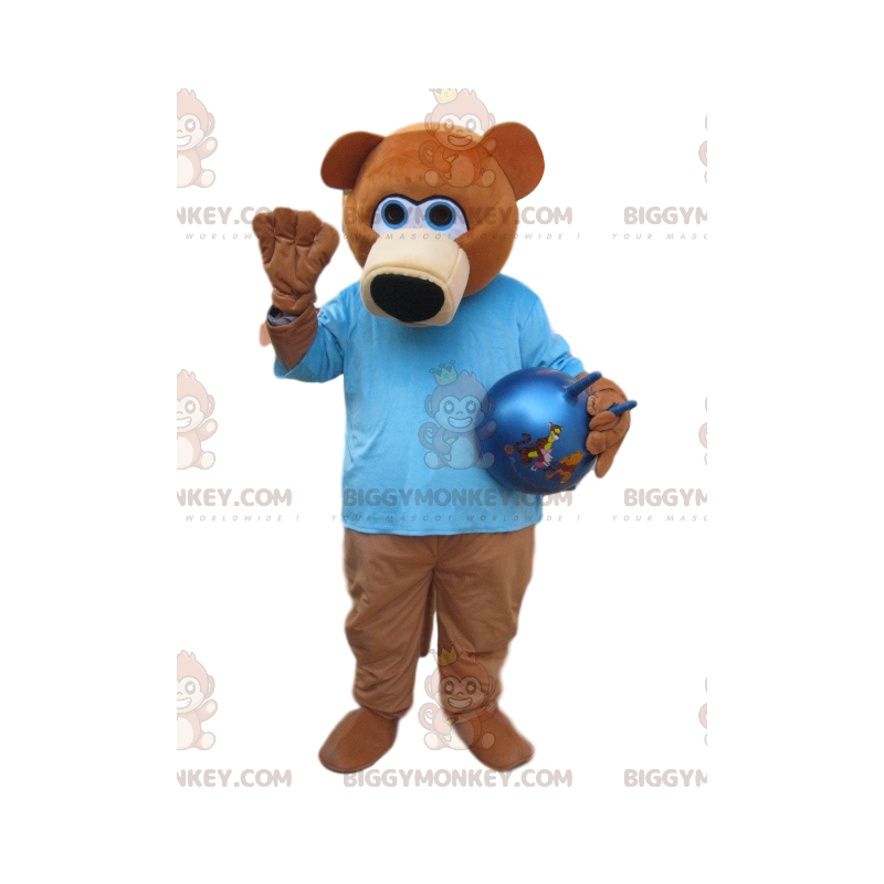 Brown Bear BIGGYMONKEY™ Mascot Costume with Blue Shirt –