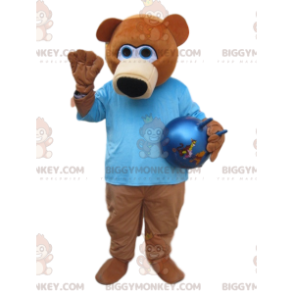 Braunbär BIGGYMONKEY™ Maskottchenkostüm mit blauem Hemd -