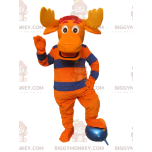 Costume de mascotte BIGGYMONKEY™ de cerf orange et bleu avec de