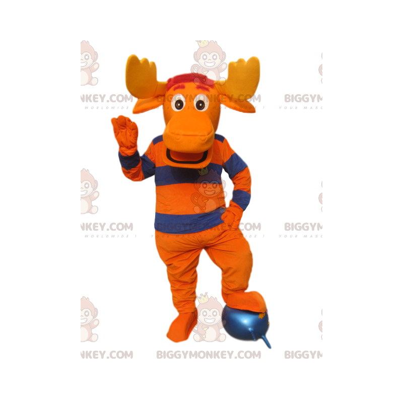 Costume de mascotte BIGGYMONKEY™ de cerf orange et bleu avec de