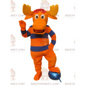 Costume de mascotte BIGGYMONKEY™ de cerf orange et bleu avec de