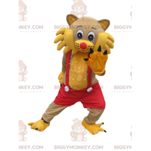 BIGGYMONKEY™ Mascot Costume Yellow Cat With Red Overalls –