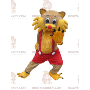 BIGGYMONKEY™ Maskotdräkt Gul katt med röd overall - BiggyMonkey