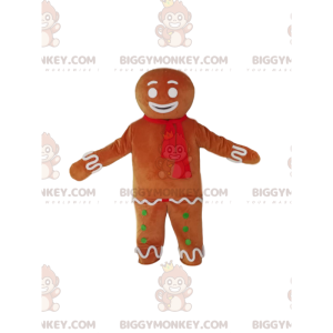 BIGGYMONKEY™ Gingerbread Man Mascot Costume with Red Scarf –