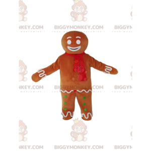 BIGGYMONKEY™ Gingerbread Man maskotkostume med rødt tørklæde -