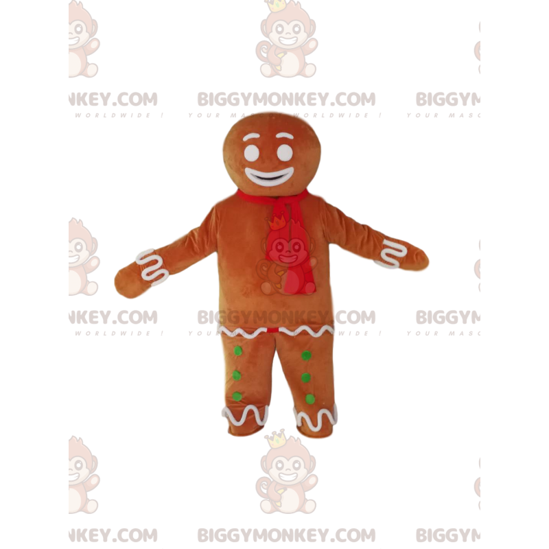 BIGGYMONKEY™ Gingerbread Man-mascottekostuum met rode sjaal -