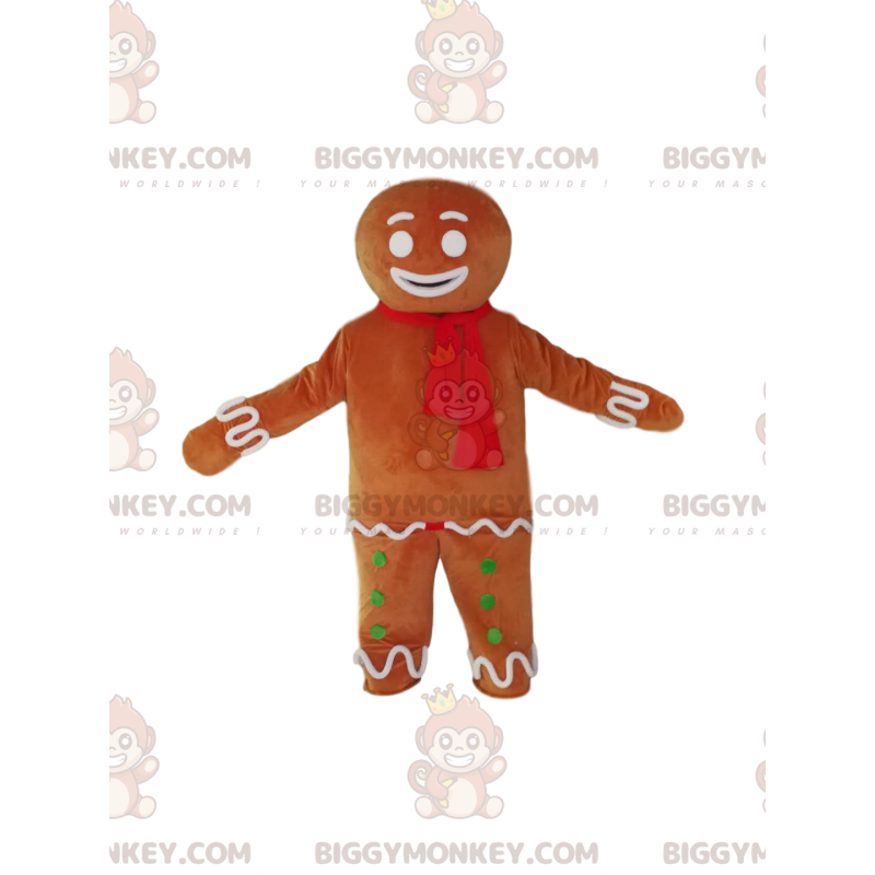 Στολή μασκότ BIGGYMONKEY™ Gingerbread Man με κόκκινο κασκόλ -