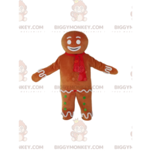 BIGGYMONKEY™ Gingerbread Man maskotkostume med rødt tørklæde -