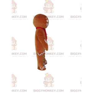 Στολή μασκότ BIGGYMONKEY™ Gingerbread Man με κόκκινο κασκόλ -