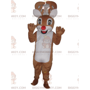 BIGGYMONKEY™ Funny Reindeer Mascot Costume With A Beautiful Red