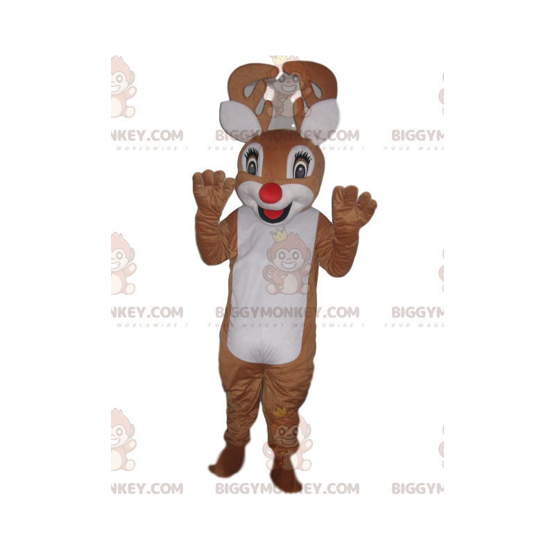 BIGGYMONKEY™ Funny Reindeer Mascot Costume With A Beautiful Red