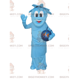 Disfraz de mascota BIGGYMONKEY™ de personaje azul muy sonriente