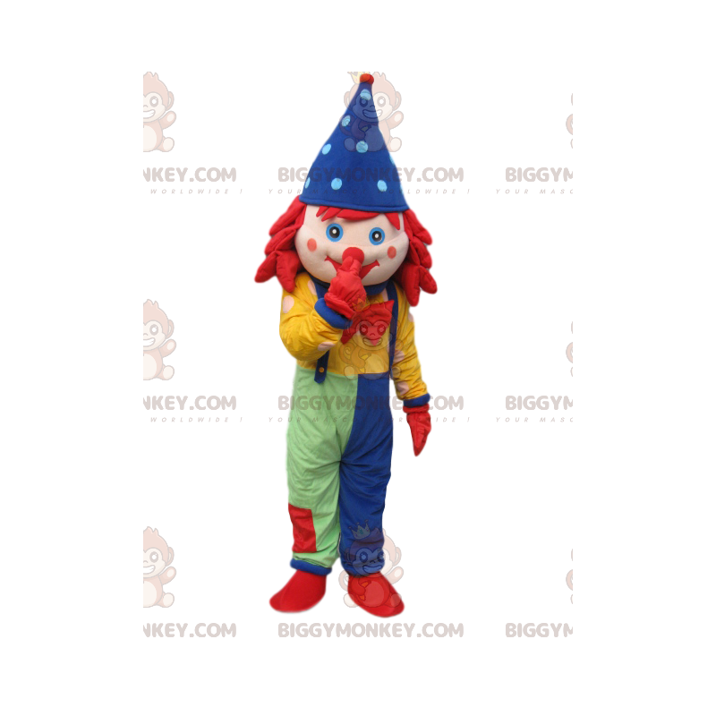 Clown BIGGYMONKEY™ mascottekostuum met overall en blauwe