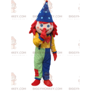 Clown BIGGYMONKEY™ Maskottchen-Kostüm mit Overall und blauer
