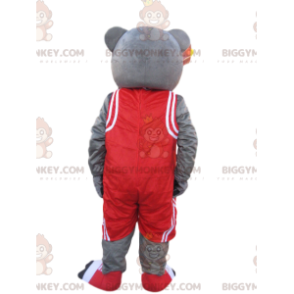 Grey Bear BIGGYMONKEY™ maskottiasu punaisella urheiluasulla -