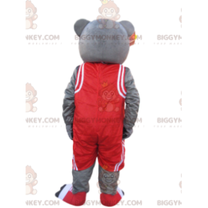 Grå bjørn BIGGYMONKEY™ maskotkostume med rødt sportstøj -