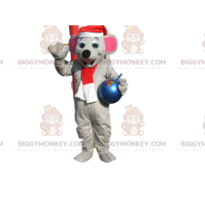 Costume da topo grigio BIGGYMONKEY™ mascotte con cappello