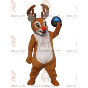 Costume da mascotte renna BIGGYMONKEY™ con splendido naso rosso